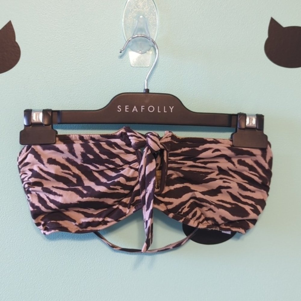 Seafolly Bikini Bandeau Halter Brown Animal Print Underwire 6DD